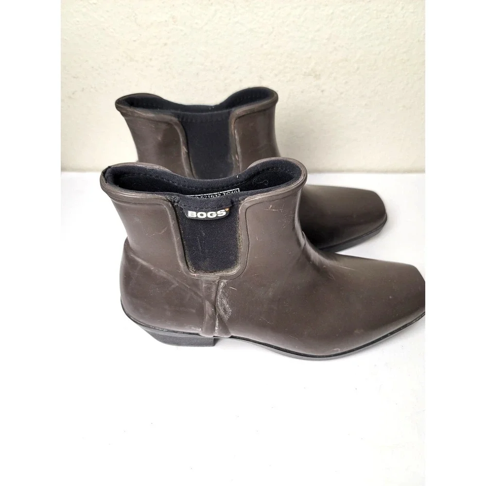Bogs valerie Women's Brown Ankle Rubber Heel Pump Rain Boots Size 8‎
